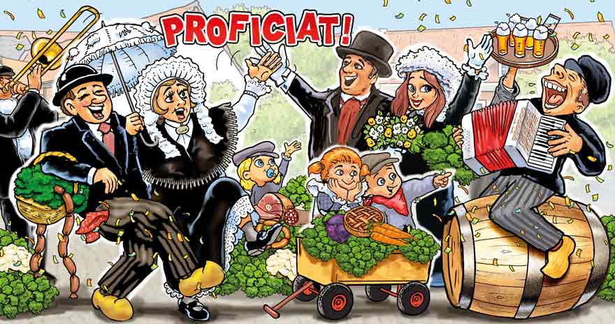 Artige Wenskaart Carnaval Panorama Boerenbruidspaar