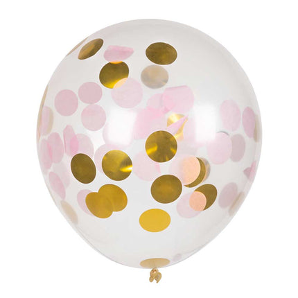 Boland Confettiballonnen roze en goud 5 stuks