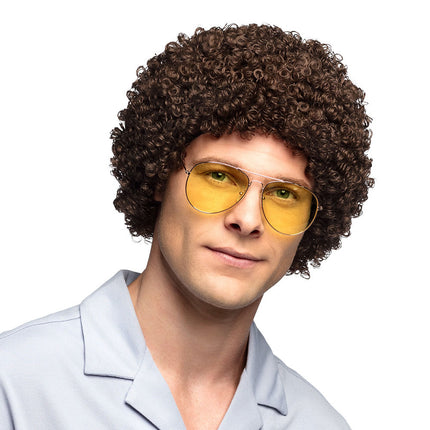 Boland Donkerbruine Krullenpruik 70s Style