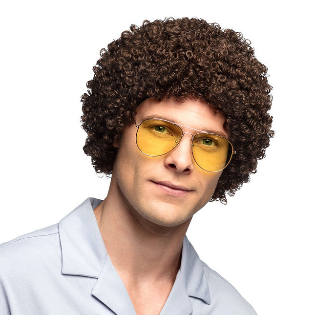 Boland Donkerbruine Krullenpruik 70s Style
