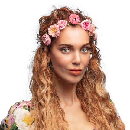 Boland Haarband met roze bloemen
