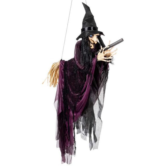 Vliegende Heks Op Een Bezem En Een Maan Halloween Vector Vector Vliegende Heks Op Een Bezem En Een Maan Halloween Vector Vector