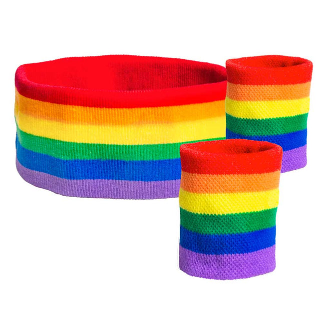Boland Zweetbandjes set Regenboog 3 delig