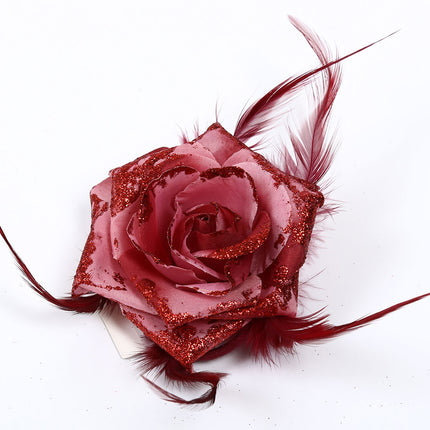 Di Bartelomeo Bloem met veertjes en glitters burgundy