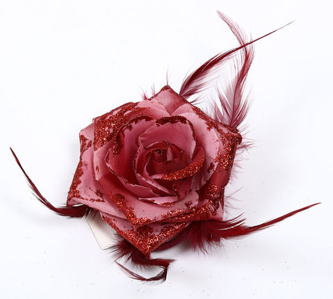 Di Bartelomeo Bloem met veertjes en glitters burgundy