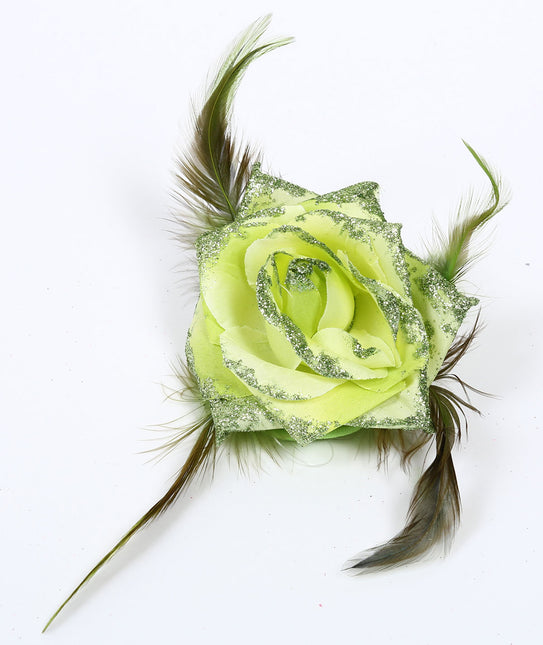 Di Bartelomeo Bloem met veertjes en glitters groen