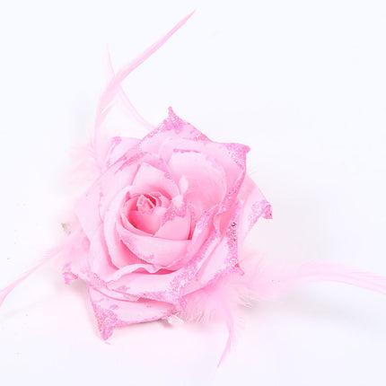 Di Bartelomeo Bloem met veertjes en glitters roze