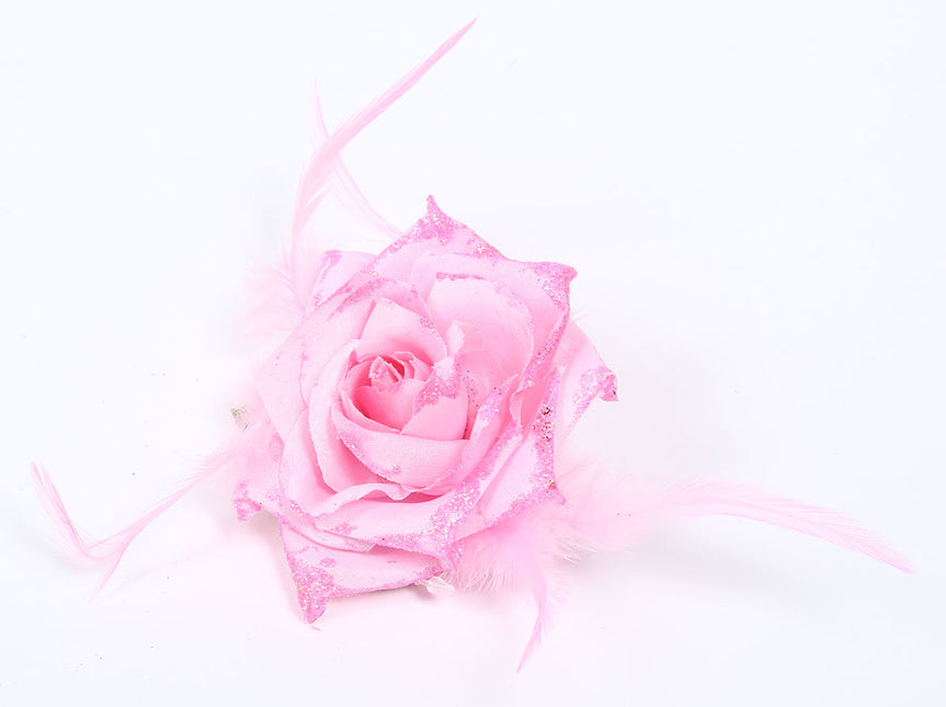 Di Bartelomeo Bloem met veertjes en glitters roze