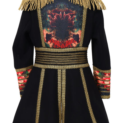 Di Bartelomeo Carnavalsjas Dames zwart met bloemen en pauwenveren