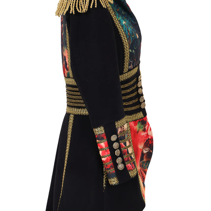 Di Bartelomeo Carnavalsjas Dames zwart met bloemen en pauwenveren