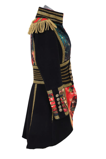 Di Bartelomeo Carnavalsjas Dames zwart met bloemen en pauwenveren