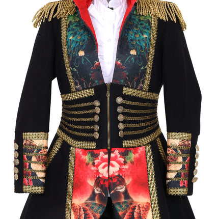 Di Bartelomeo Carnavalsjas Dames zwart met bloemen en pauwenveren