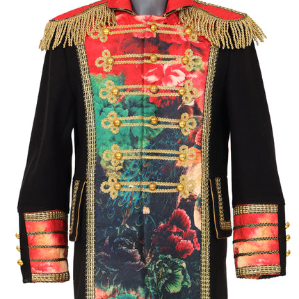 Di Bartelomeo Carnavalsjas Heren zwart met bloemen en pauwenveren