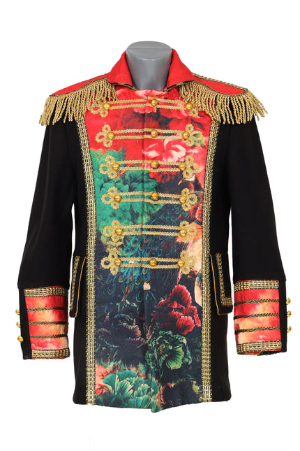 Di Bartelomeo Carnavalsjas Heren zwart met bloemen en pauwenveren