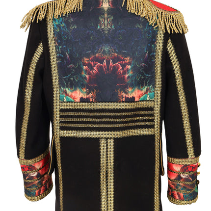 Di Bartelomeo Carnavalsjas Heren zwart met bloemen en pauwenveren