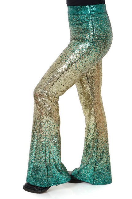 Di Bartelomeo Flared Broek Pailletten Groen Goud
