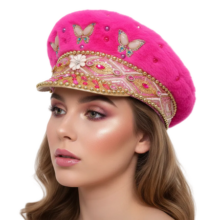 Di Bartelomeo Kapiteinspet Luxe Roze met bont