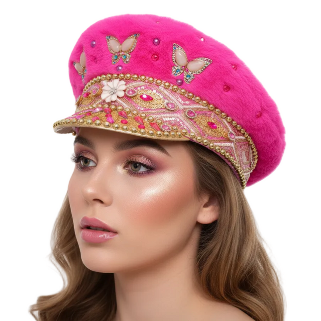 Di Bartelomeo Kapiteinspet Luxe Roze met bont