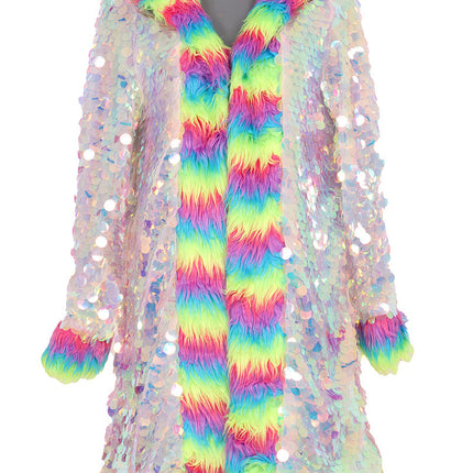 Di Bartelomeo Lange Pailletten Jas Multicolour Met Bont