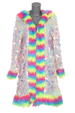 Di Bartelomeo Lange Pailletten Jas Multicolour Met Bont