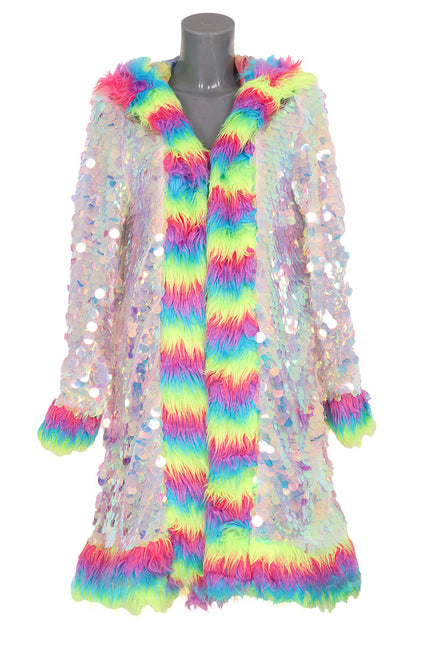 Di Bartelomeo Lange Pailletten Jas Multicolour Met Bont