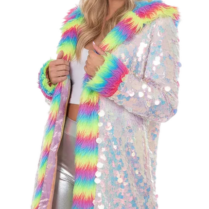 Di Bartelomeo Lange Pailletten Jas Multicolour Met Bont