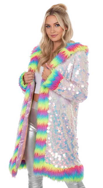 Di Bartelomeo Lange Pailletten Jas Multicolour Met Bont