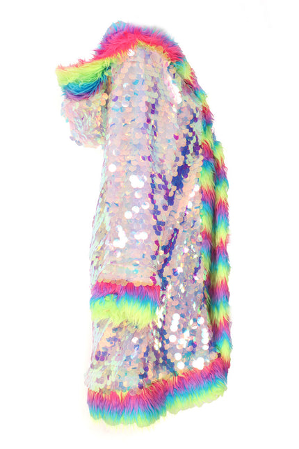 Di Bartelomeo Lange Pailletten Jas Multicolour Met Bont