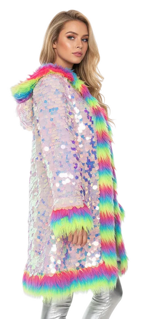Di Bartelomeo Lange Pailletten Jas Multicolour Met Bont