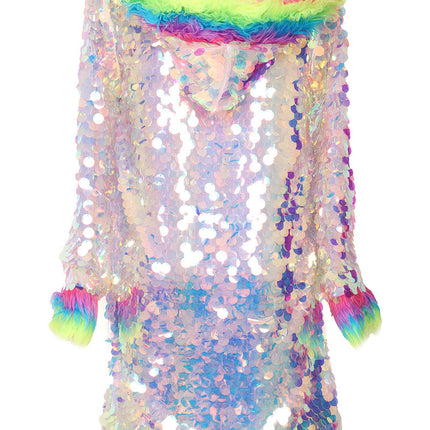 Di Bartelomeo Lange Pailletten Jas Multicolour Met Bont
