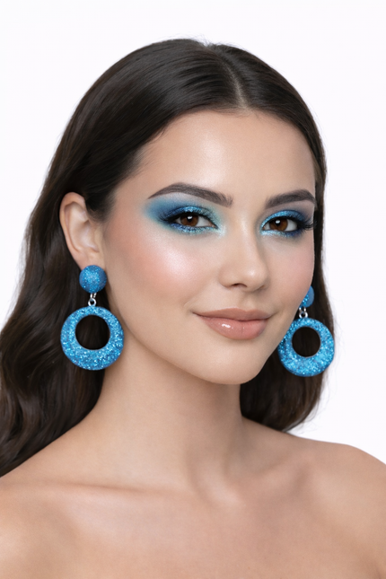 Di Bartelomeo Oorbellen Glitter Rond Turquoise