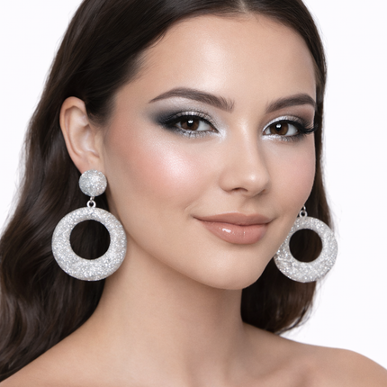 Di Bartelomeo Oorbellen Glitter Rond Zilver