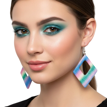 Di Bartelomeo Oorbellen Glitter Ruit Regenboog