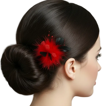 Di Bartelomeo Strikje tule met veertjes rood