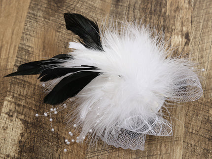 Di Bartelomeo Strikje tule met veertjes wit