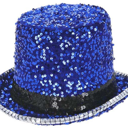 Fever Fever Deluxe Pailletten Hoge Hoed Blauw