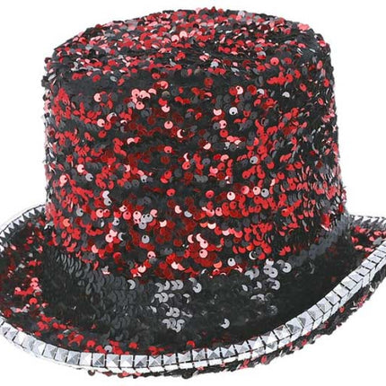 Fever Fever Deluxe Pailletten Hoge Hoed Rood