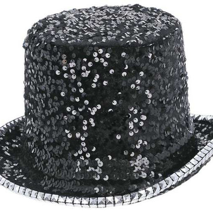 Fever Fever Deluxe Pailletten Hoge Hoed Zwart