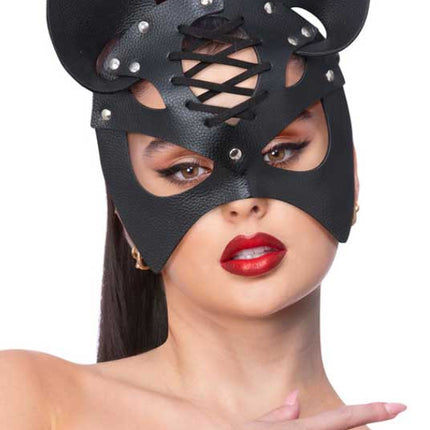 Fever Fever Zwart Leerlook Kat Masker