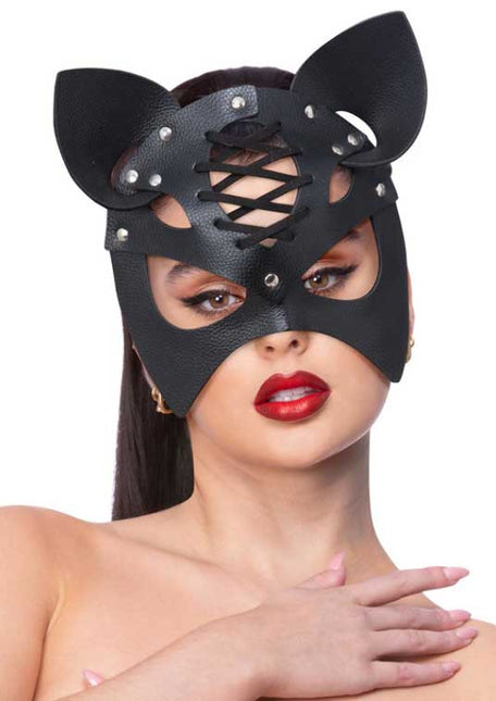 Fever Fever Zwart Leerlook Kat Masker
