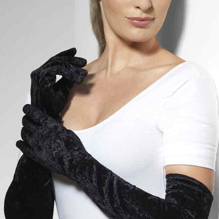 Fever Handschoenen Lang Fluweel Zwart