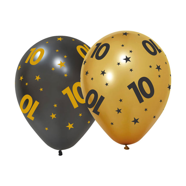 Globos Europe Ballonnen 10 Goud Zwart 6 stuks