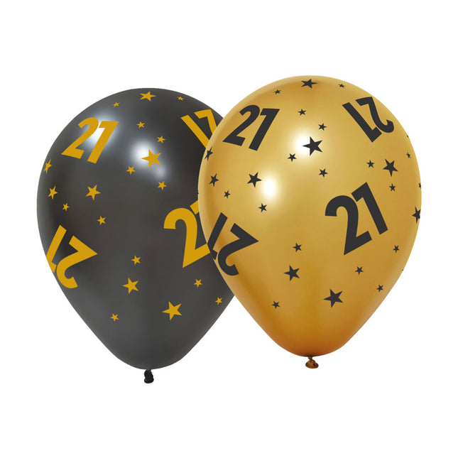 Globos Europe Ballonnen 21 Goud Zwart 6 stuks