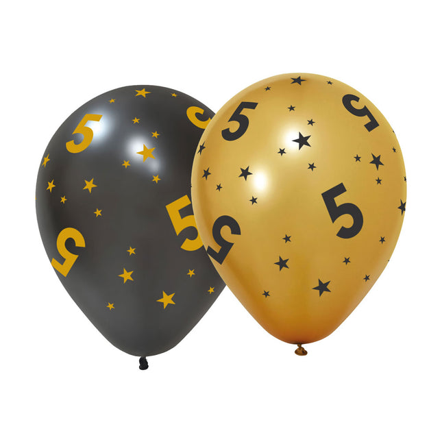 Globos Europe Ballonnen 5 Goud Zwart 6 stuks