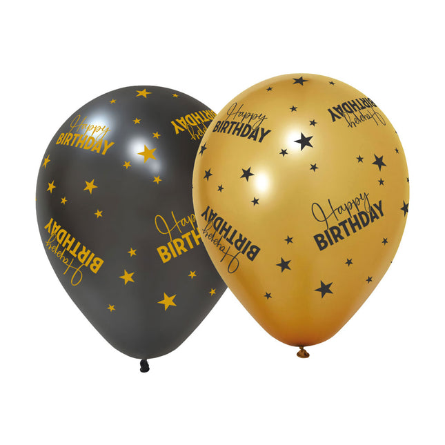 Globos Europe Ballonnen Happy Birthday Goud Zwart 6 stuks