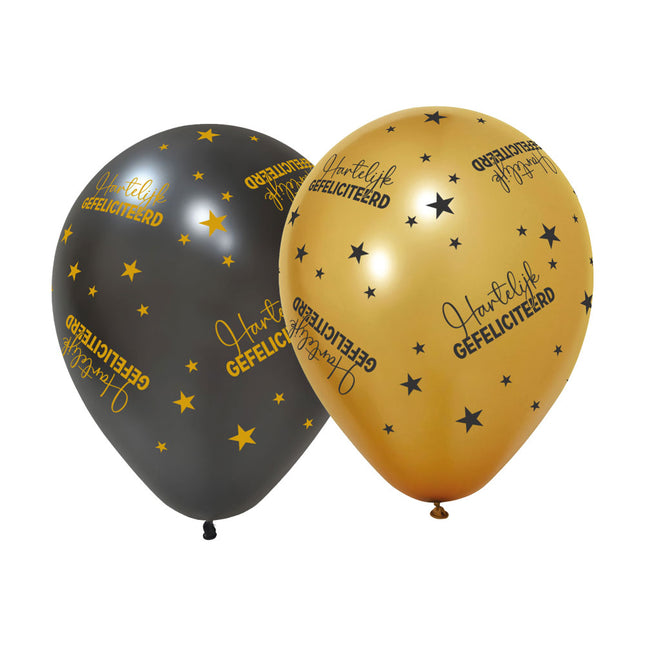 Globos Europe Ballonnen Hartelijk Gefeliciteerd Goud Zwart 6 stuks