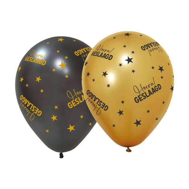 Globos Europe Ballonnen Hoera Geslaagd Goud Zwart 6 stuks