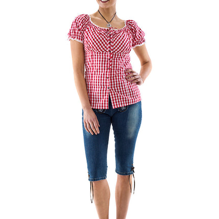 Haus Huberts Carmenblouse Rood Wit Geruit Dames