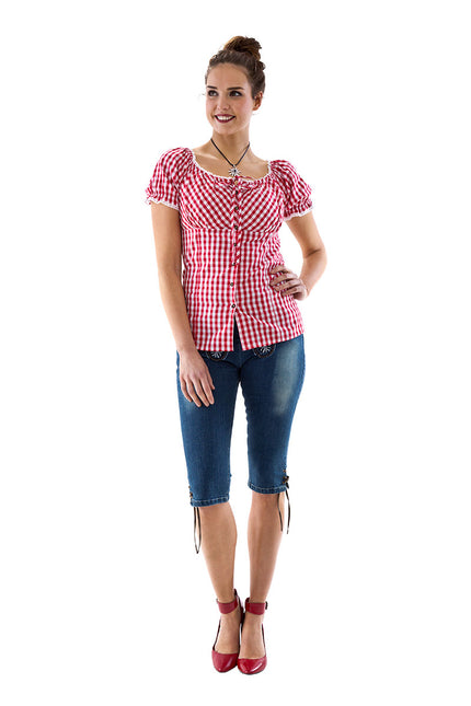 Haus Huberts Carmenblouse Rood Wit Geruit Dames