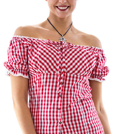 Haus Huberts Carmenblouse Rood Wit Geruit Dames